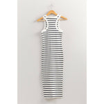 White/Black Striped Sleeveless Bodycon Midi Dress