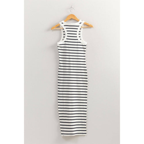 White/Black Striped Sleeveless Bodycon Midi Dress