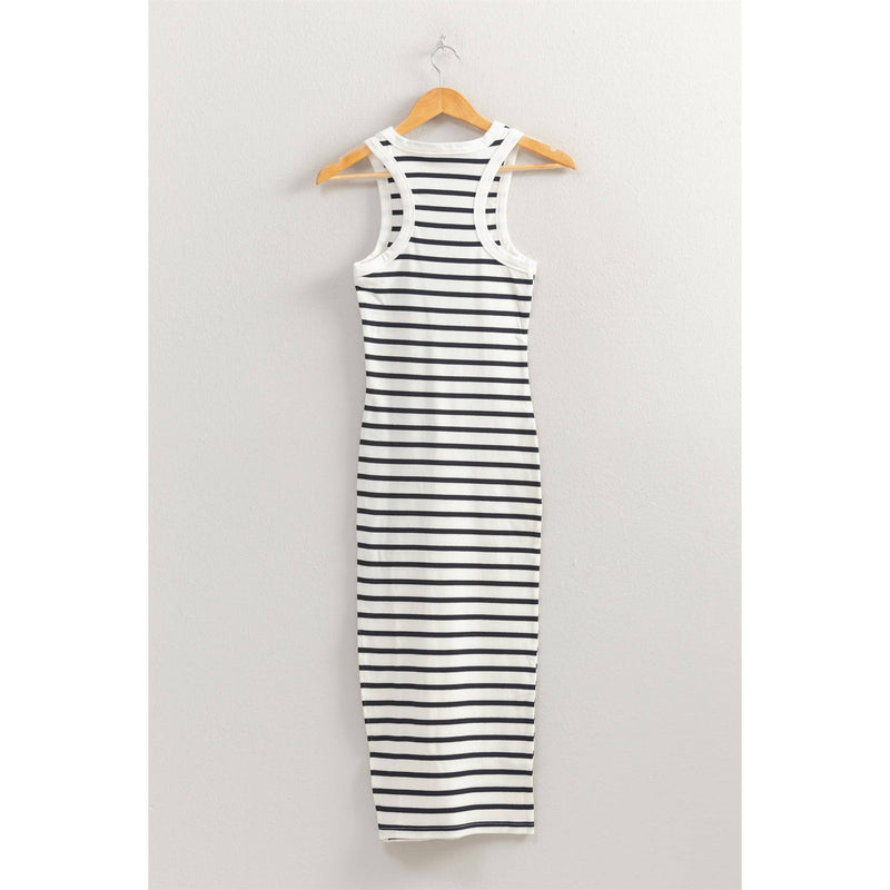 White/Black Striped Sleeveless Bodycon Midi Dress