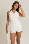 White Denim Vest Style Romper with Micro Shorts