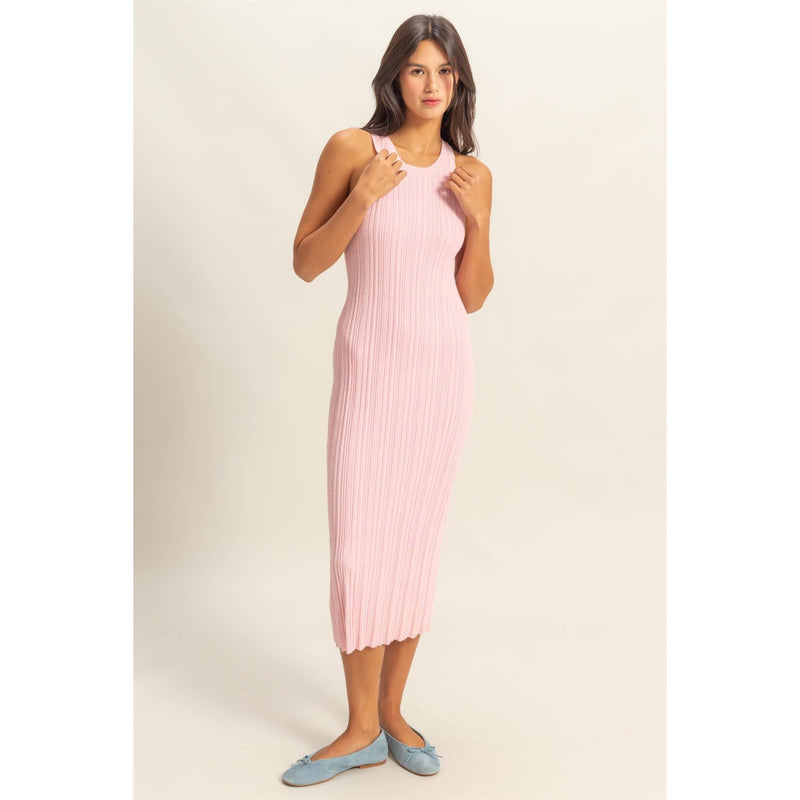 Soft Pink Maya Round Neck Bodycon Ribbed Knit Dress