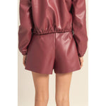 Burgundy Leather Belted Skort Modern