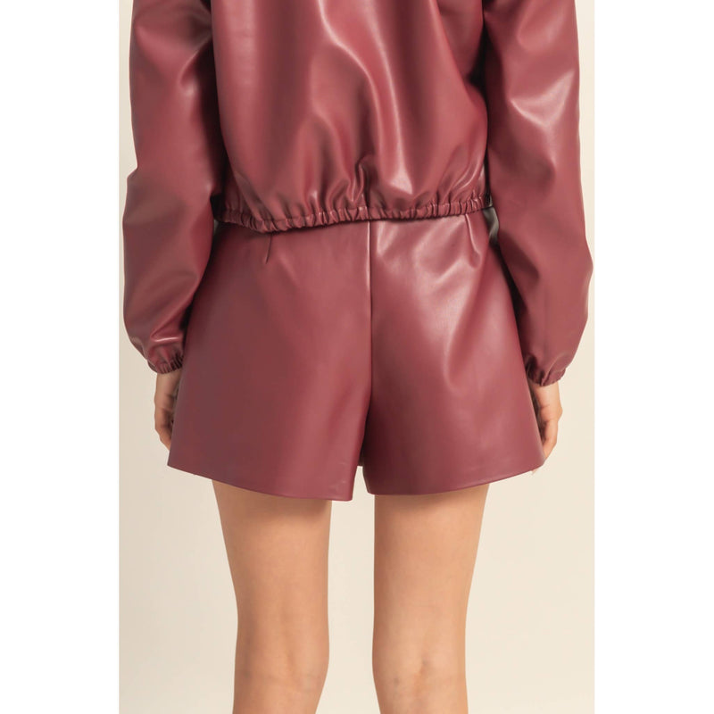 Burgundy Leather Belted Skort Modern