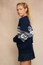 Navy Bow Holiday Sweater