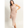 Taupe/White Striped Sleeveless Bodycon Midi Dress