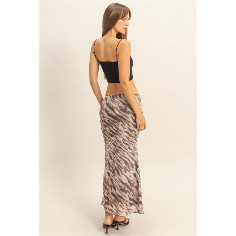 Tiger Print Mesh Midi Skirt