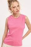 Bubble Gum Stretchy Basic Ribbed Neck Top