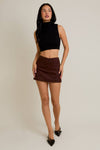 Dark Brown Mid Rise Suede Skort