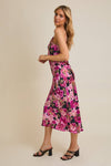 Pink Dark Floral Satin maxi Dress