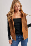 SHERPA FLEECE HOODED VEST WITH FAUX SUEDE INNER: MOCHA / L