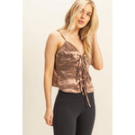Brown Satin Lace-Up Camisole