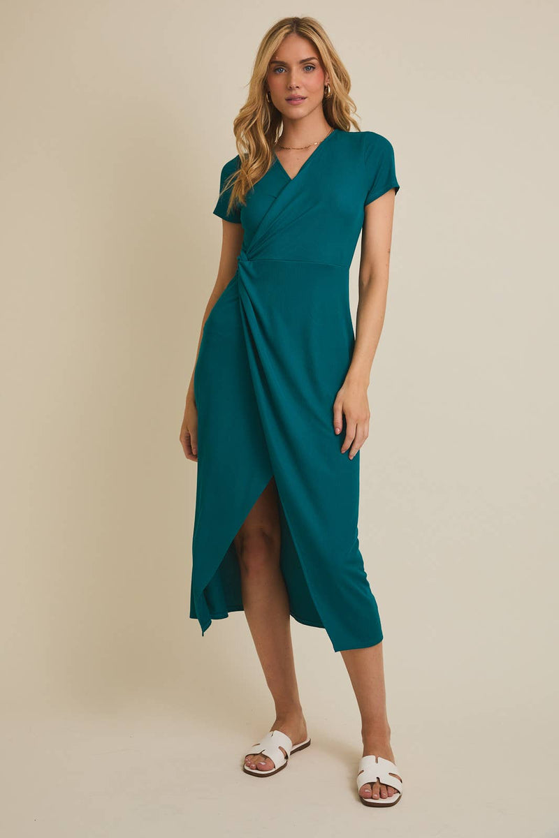 Teal front Wrap Midi Dress