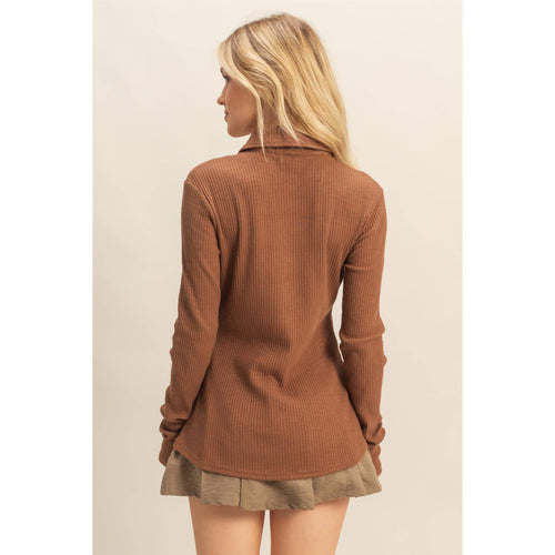 Brown Textured Long-Sleeve Button-Down Shirt