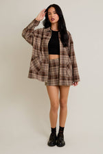 Oversized Taupe-Brown Plaid Jacket