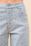 Rhinestone Studded Mid Rise Denim Jeans