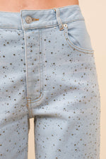 Rhinestone Studded Mid Rise Denim Jeans