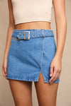 LOW RISE DENIM SKIRT WITH BELT: DENIM / L