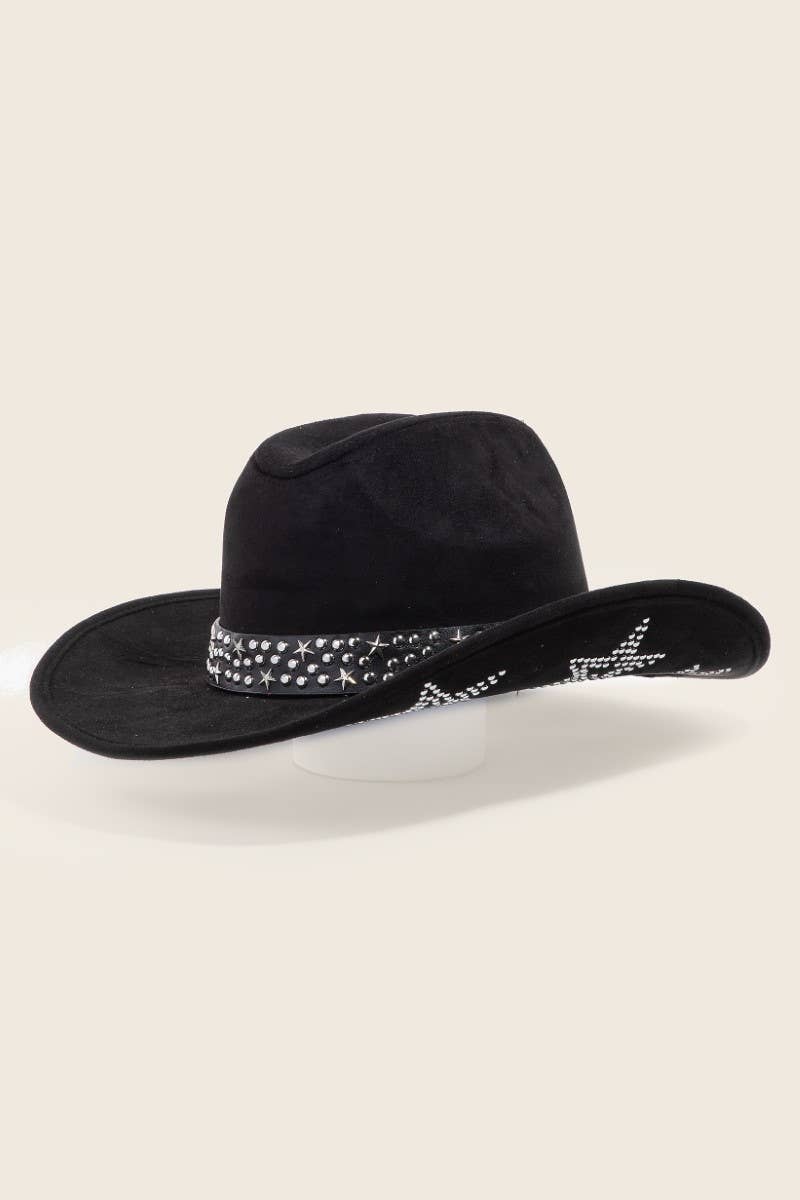 Black Embroidered Star Studded Western Cowboy Hat