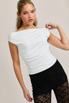 Cream Off The Shoulder Top With Ruching