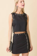 Black Studded Eyelet Mini Skirt