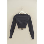 Black Drawstring Detailed Sweater Crop Top