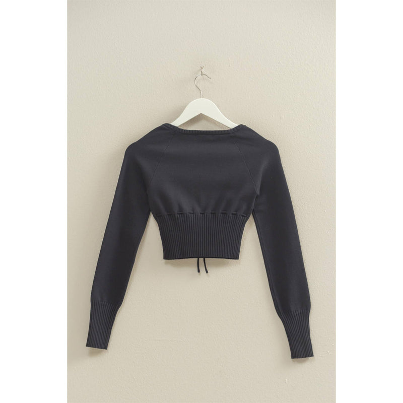 Black Drawstring Detailed Sweater Crop Top