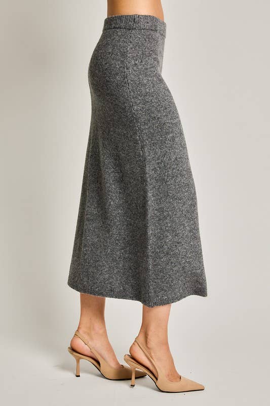 Grey High Waisted Sweater Midi Skirt