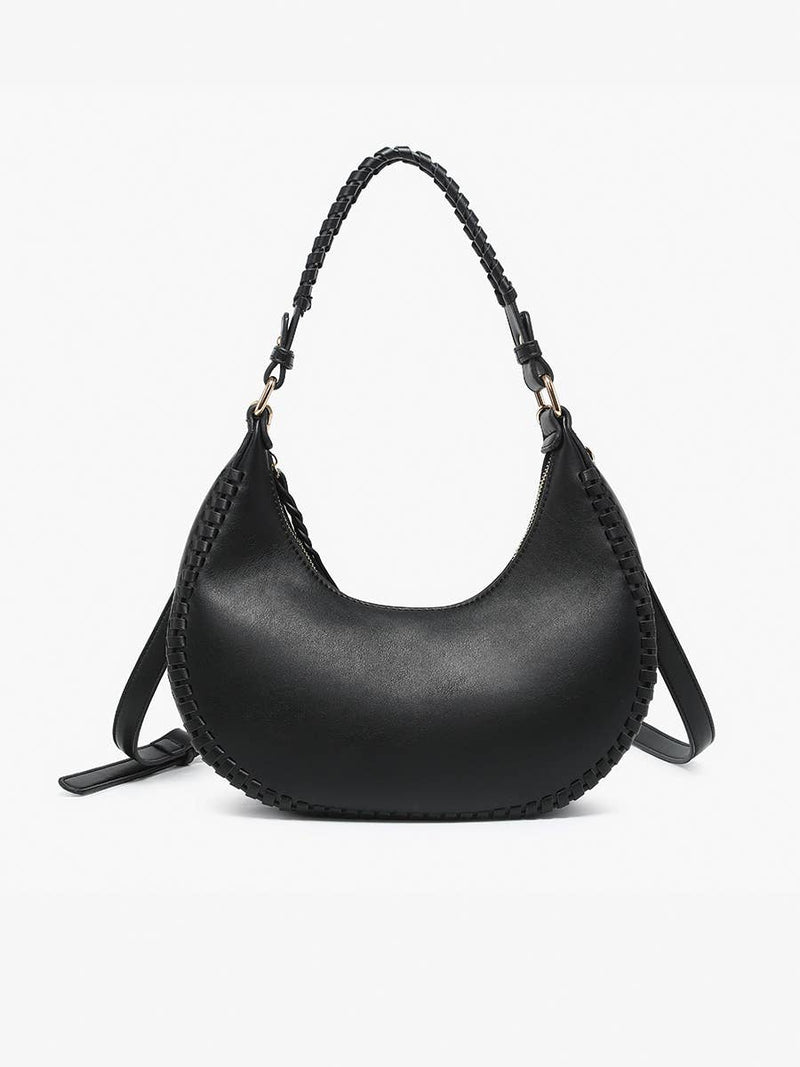 Black Aria Whipstitch Crescent Shoulder Bag