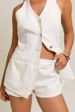 White Denim Vest Style Romper with Micro Shorts