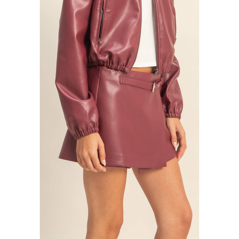 Burgundy Leather Belted Skort Modern