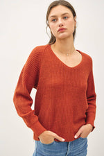 Rust Wide V-Neck Sweater