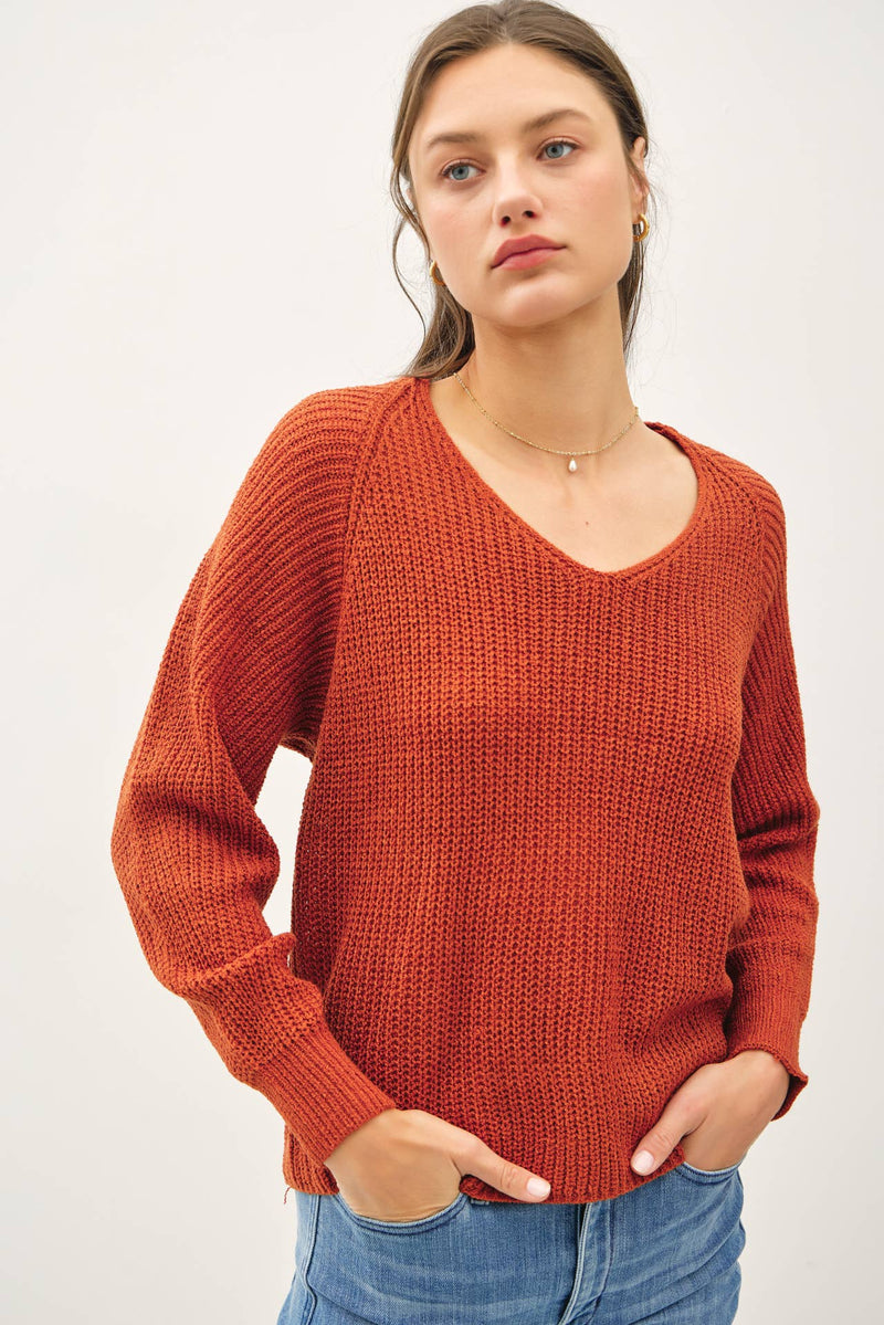 Rust Wide V-Neck Sweater