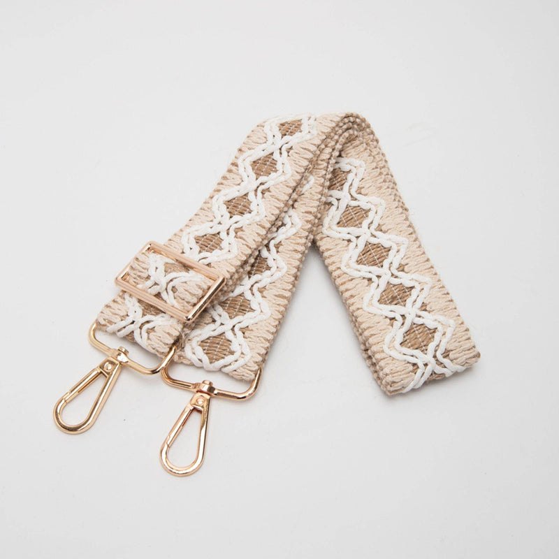 Beige White Wave Pattern Straw Guitar Strap