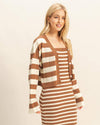 Brown & White Striped Sweater Dress