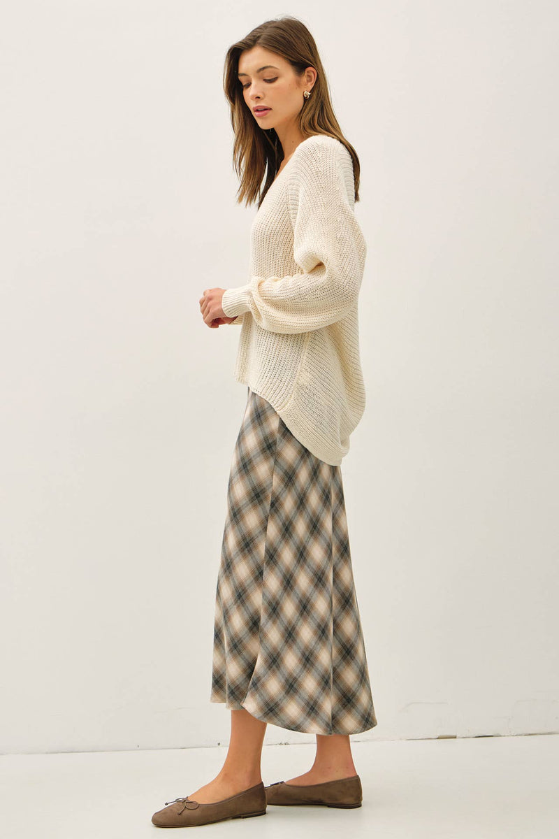 Cream Wide V-Neck Sweater