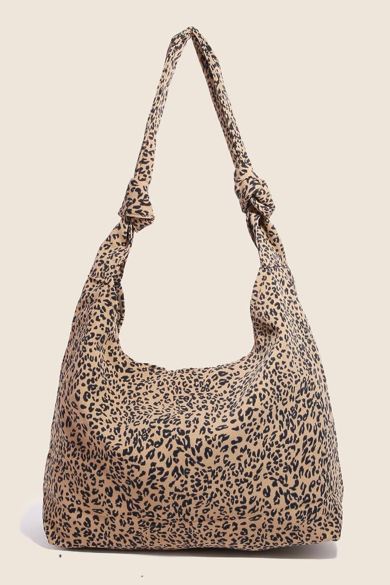 Knotted Strap Leopard Print Hobo Shoulder Bag