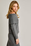 Grey Off Shoulder Relaxed Fit Sweater