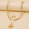 Flower Pendant Mixed Beaded Layered Necklace \ White or Teal