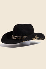 Black Embroidered Star Studded Western Cowboy Hat
