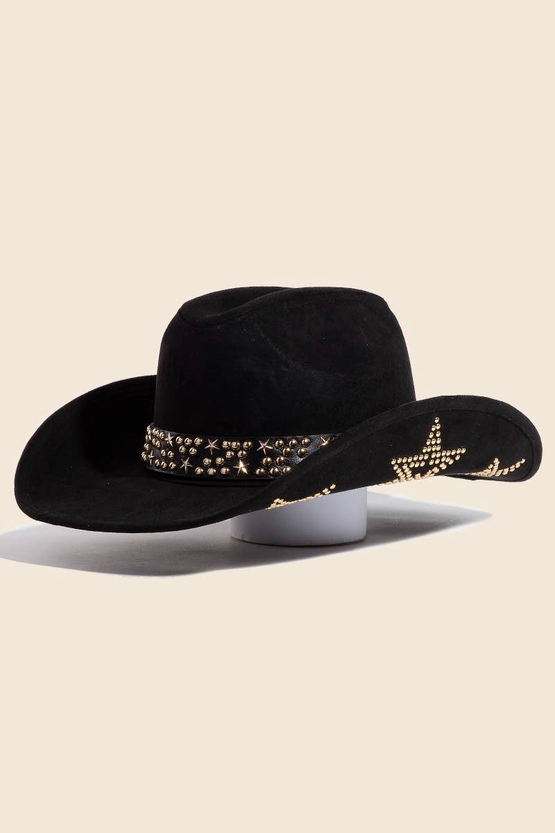 Black Embroidered Star Studded Western Cowboy Hat