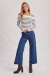 Black & White Striped Off The Shoulder Sweater Top