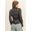 Black Satin Tie-Front Blouse