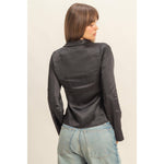 Black Satin Tie-Front Blouse
