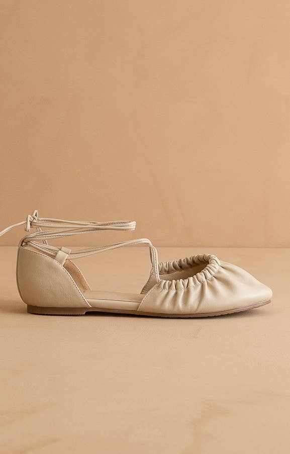 The Laney Beige | Lace Up Ballet Flat