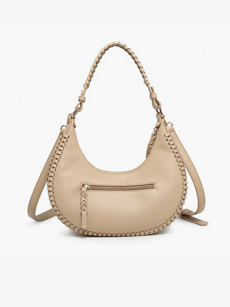 Champagne Aria Whipstitch Crescent Shoulder Bag