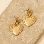 Flower & Engraved Ornante Heart Dangle Earrings