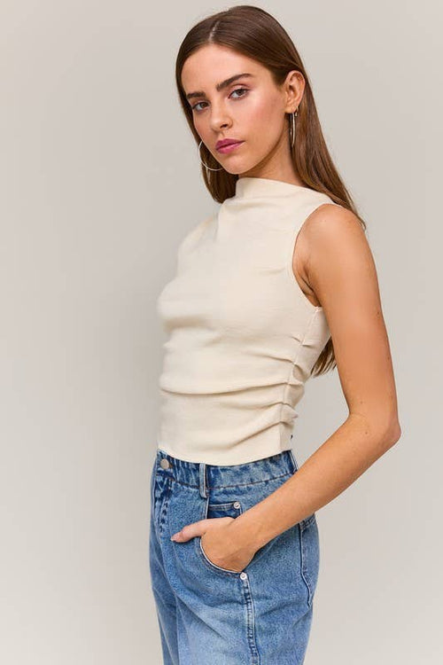 IVORY ASYMMETRICAL NECK SWEATER TOP