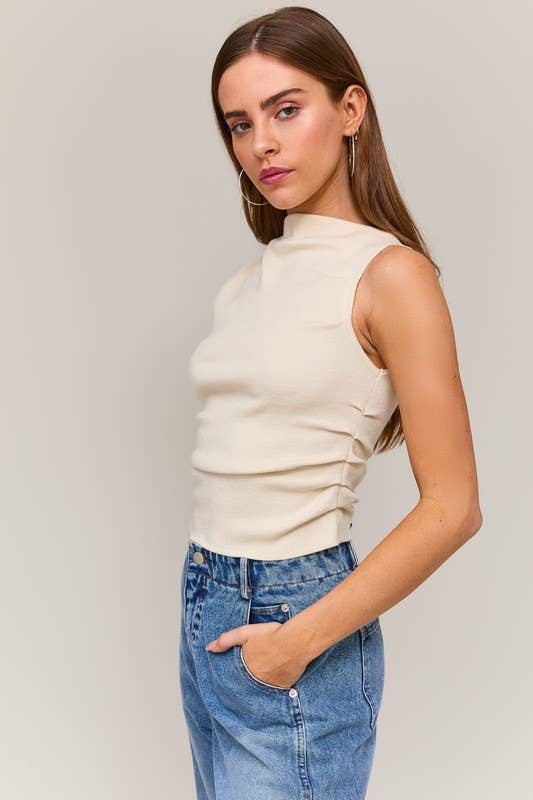 IVORY ASYMMETRICAL NECK SWEATER TOP