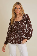 Brown Cream Floral Tie Top