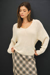 Cream Wide V-Neck Sweater